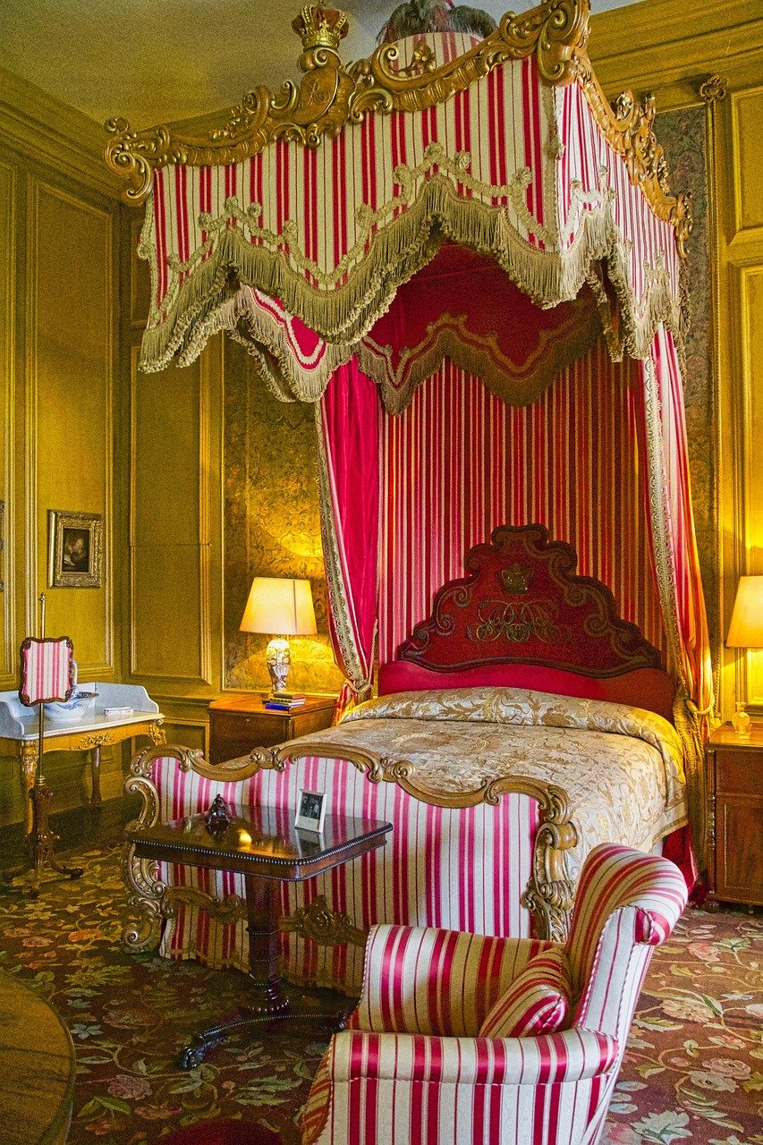 bed, grand, historical, decoration, royal, ornate, vintage, rococo, classic, ornament, luxury, brown bed, rococo, rococo, rococo, rococo, rococo